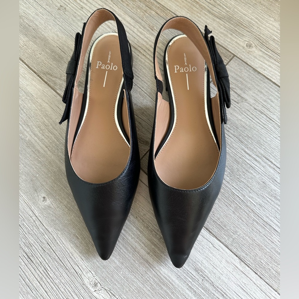100% leather Linea Paolo bow slingback flat shoes